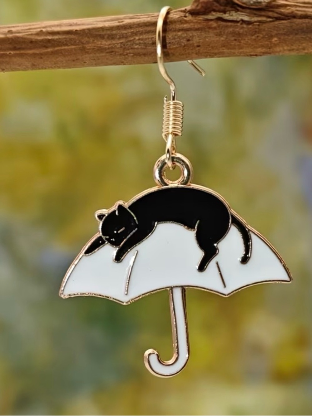 Black Cat Umbrella Dangle Earrings - Picture 2 of 4